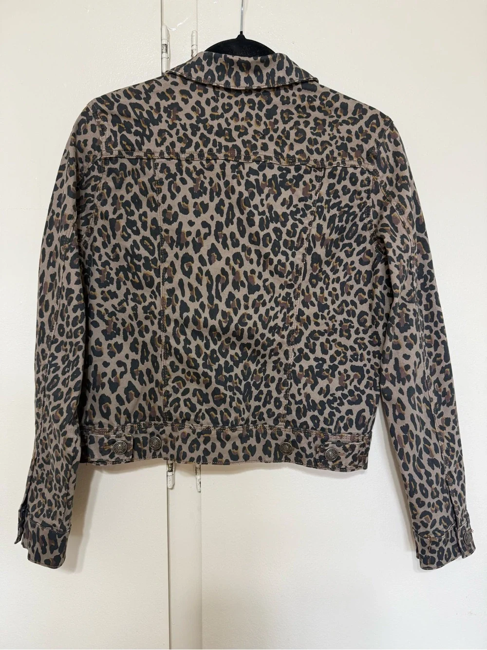Nine West Jeans Leopard Print Denim Trucker Jacket Animal Print Size S